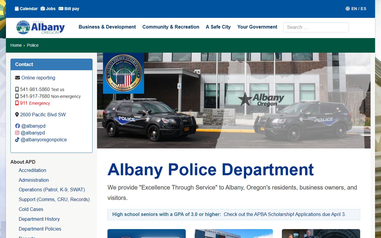 Albany Police Department website for felony records information