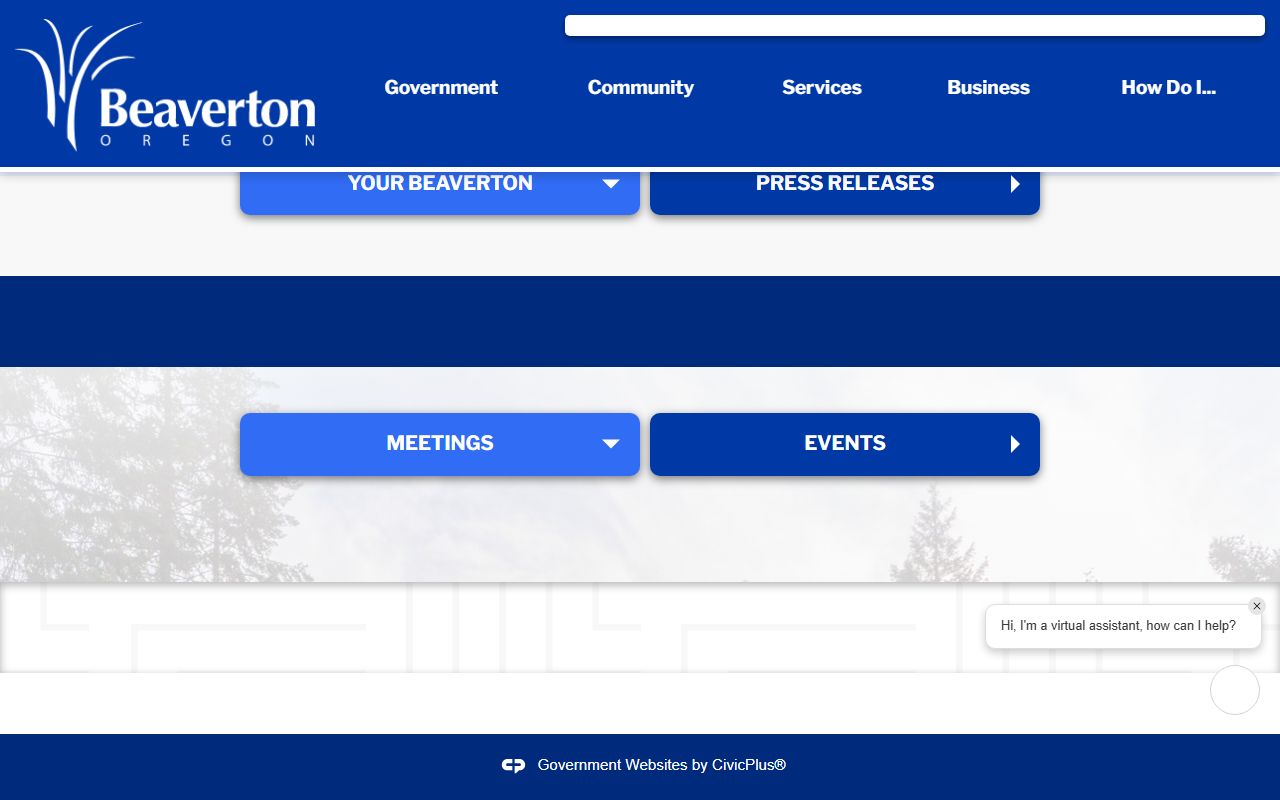 City of Beaverton website homepage for local resources