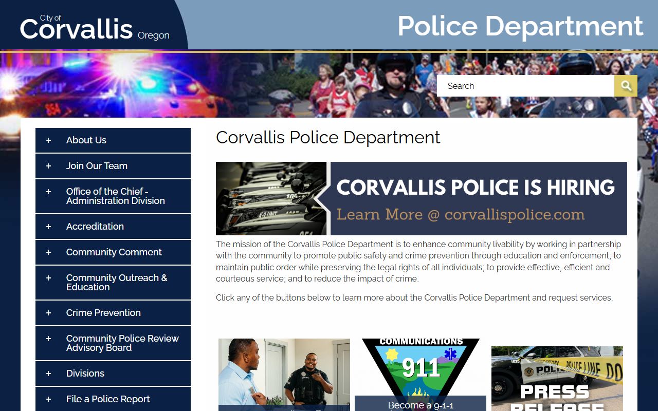 Corvallis Police Department website for felony records information