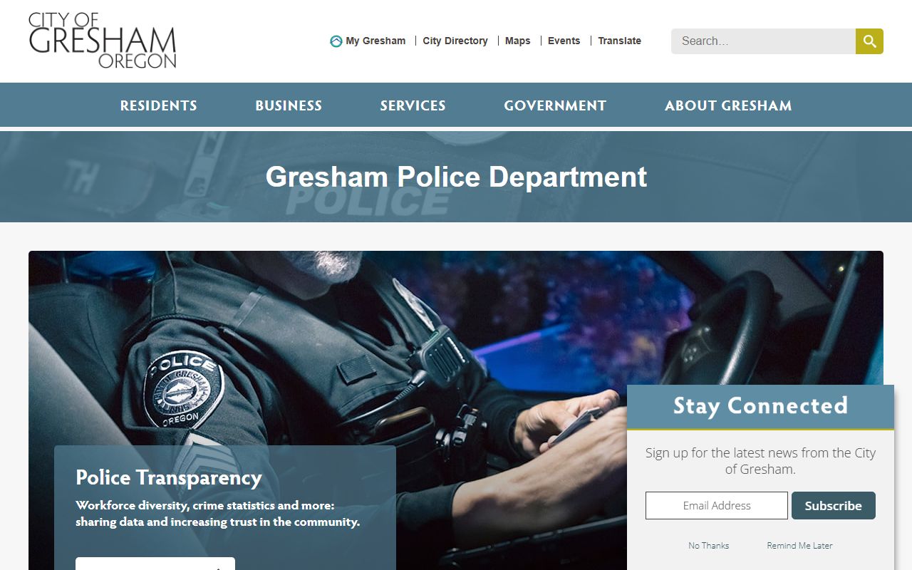 Gresham Police Department website for Gresham felony records and reports