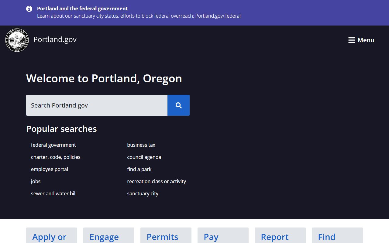 City of Portland official website homepage for accessing Portland felony records