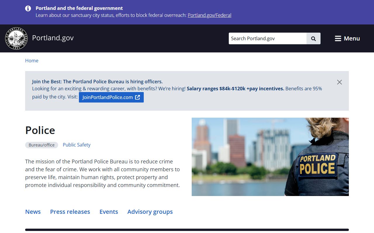 Portland Police Bureau website for Portland felony records and reports