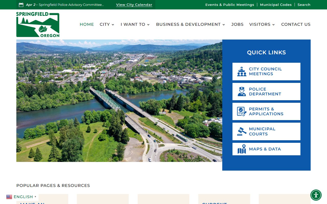 City of Springfield Oregon homepage for felony records research