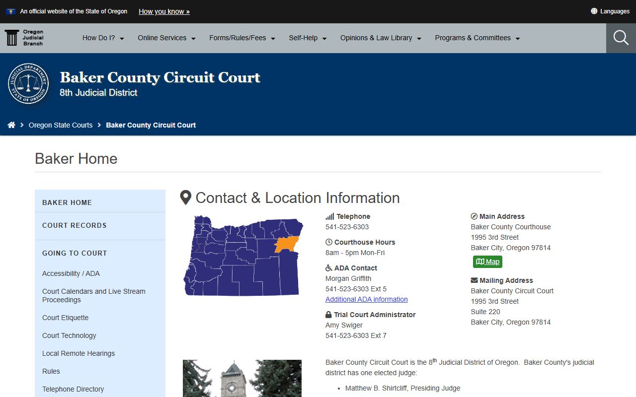 Baker County Circuit Court website for felony records lookup