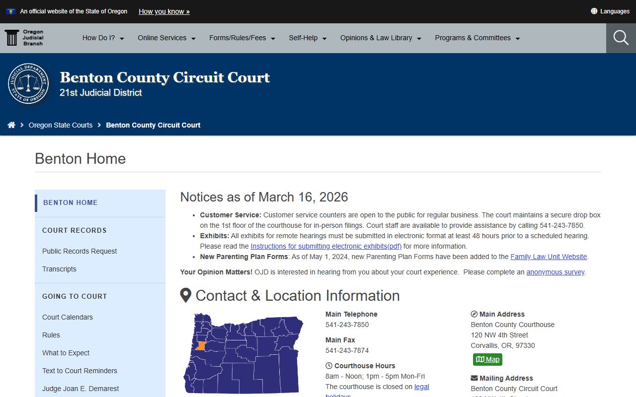 Benton County Circuit Court website for felony records search