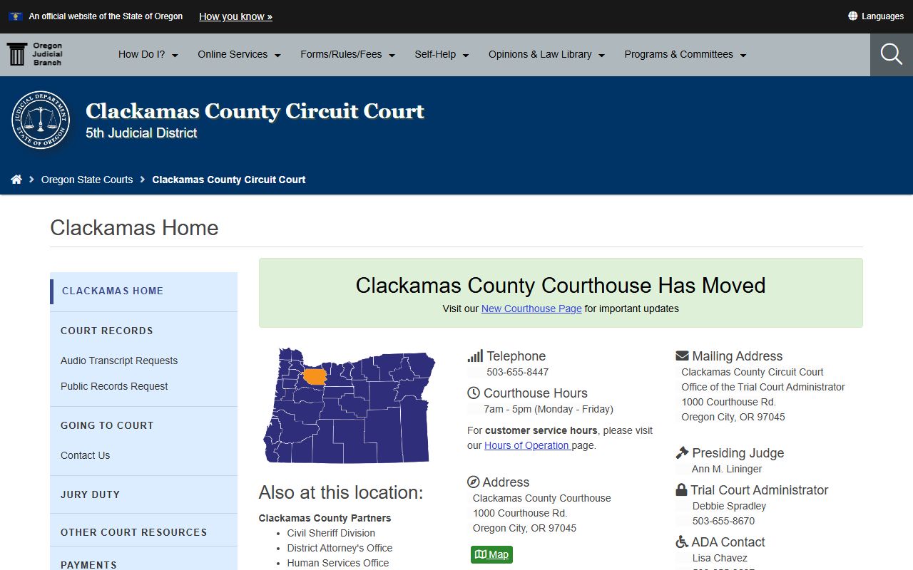 Clackamas County Circuit Court website for felony records search