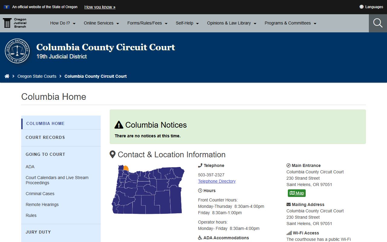 Columbia County Circuit Court website for felony records