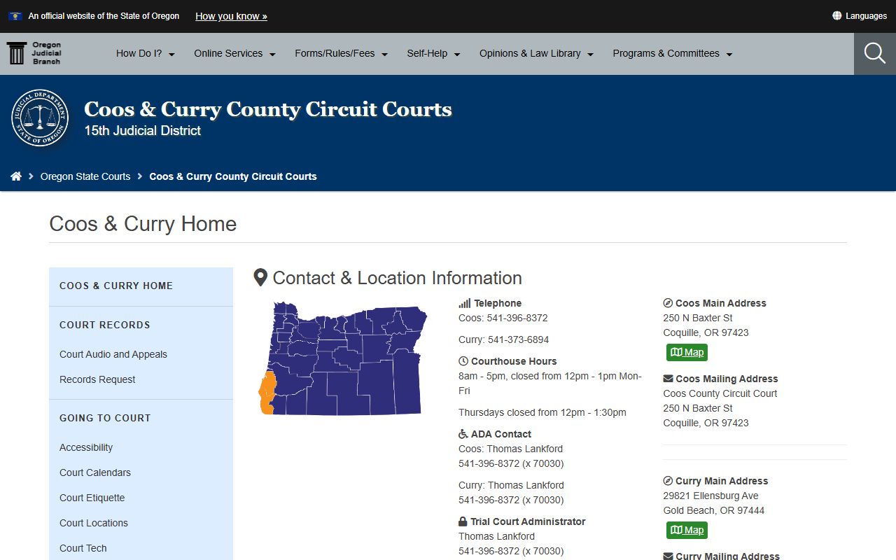 Coos County Circuit Court website for felony records