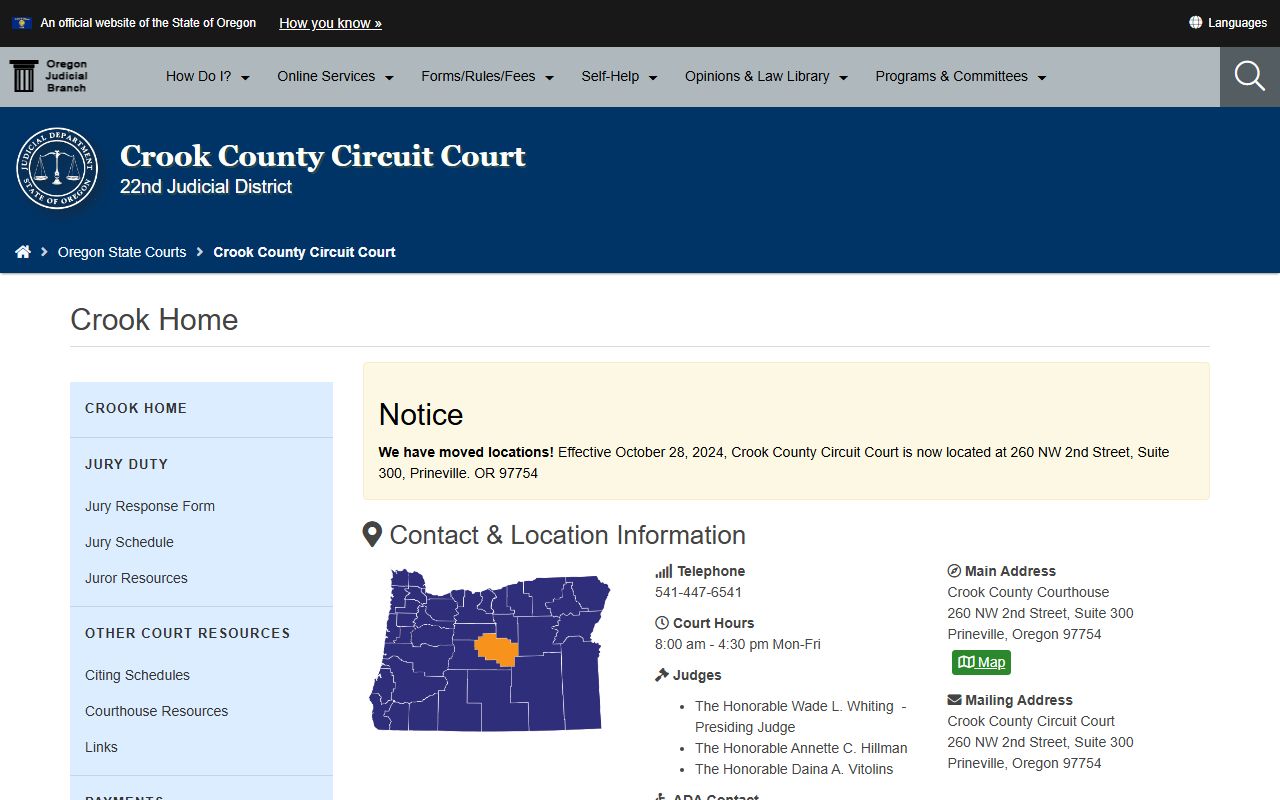 Crook County Circuit Court website for felony records