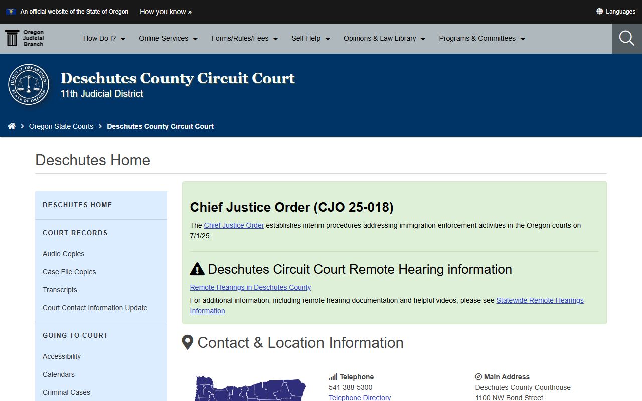 Deschutes County Circuit Court website for felony records