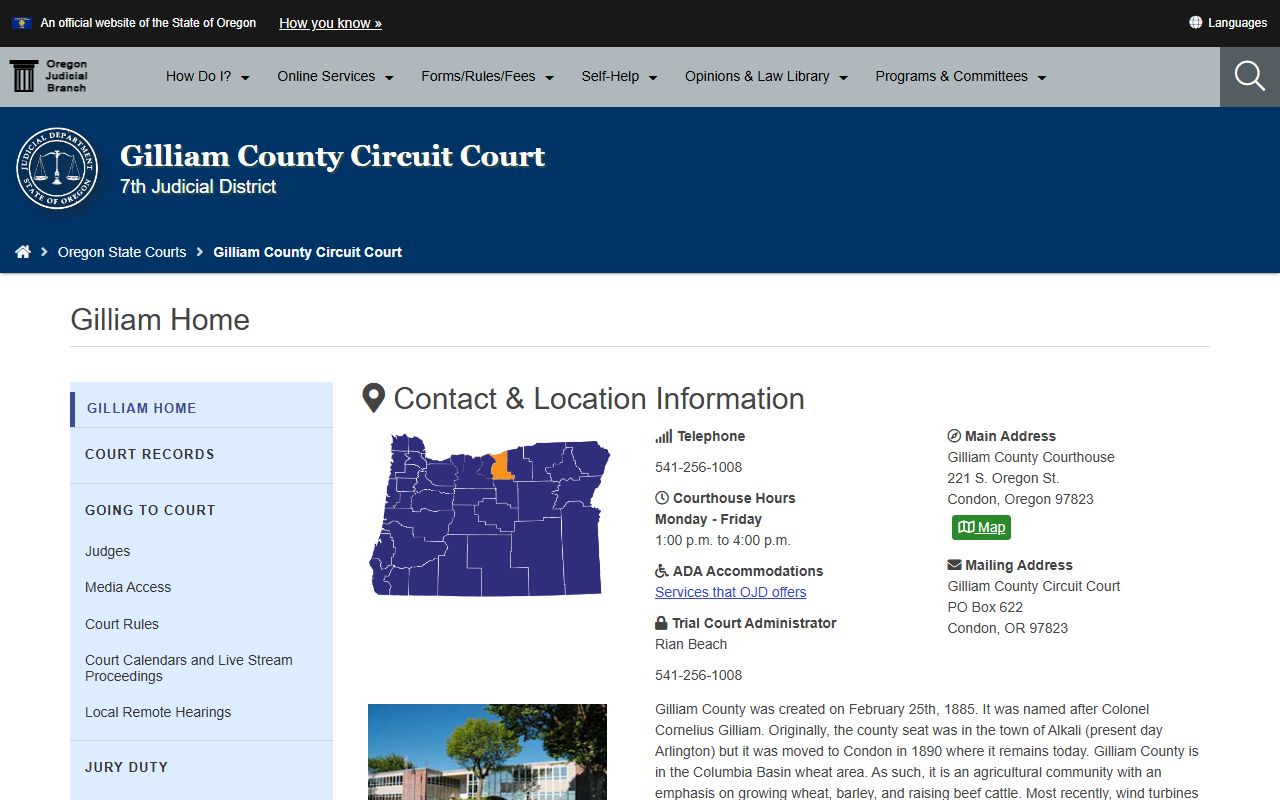 Gilliam County Circuit Court website for felony records
