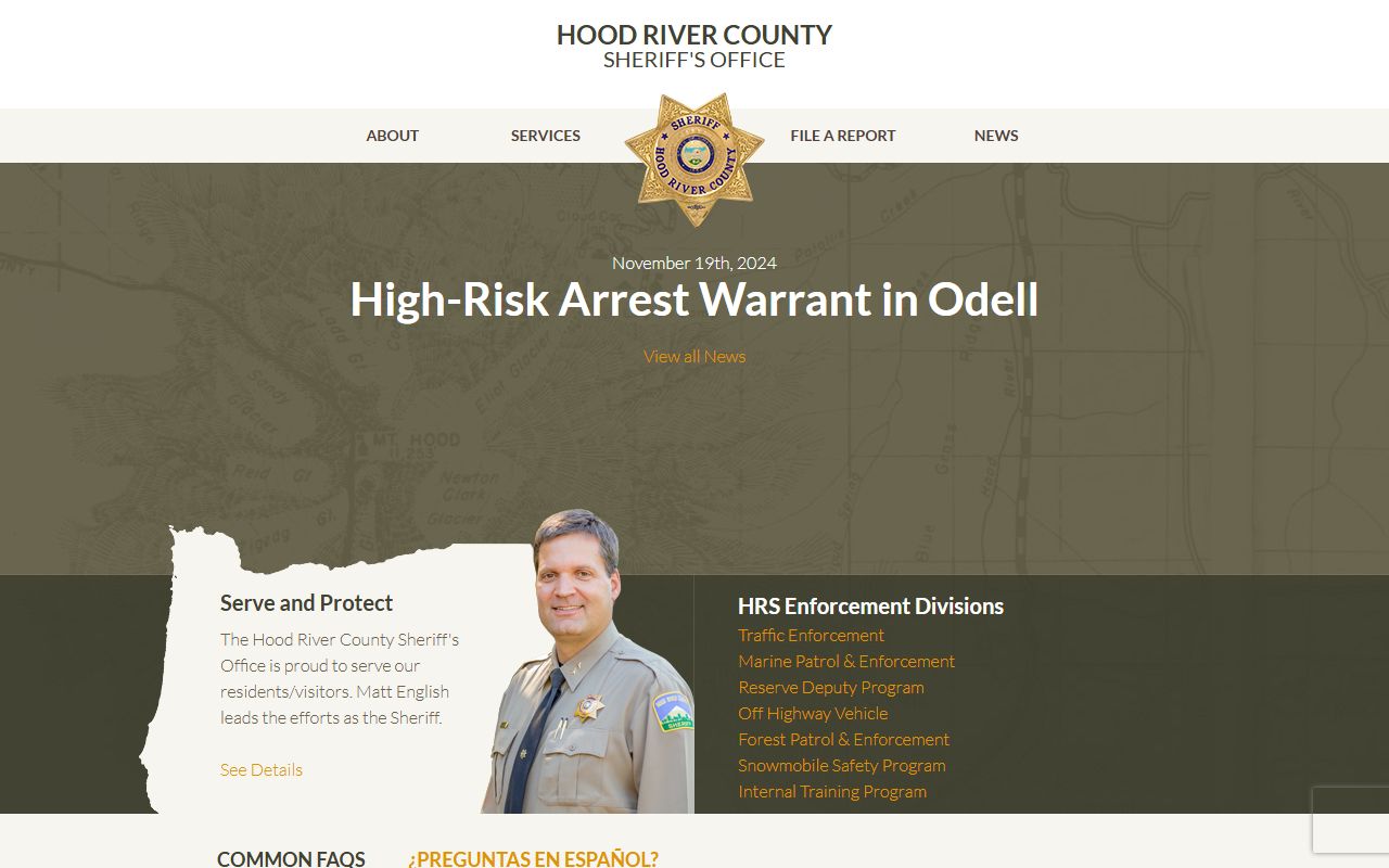 Hood River County Sheriff website for felony records access