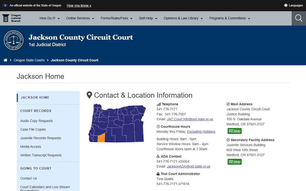Jackson County Circuit Court website for felony records search
