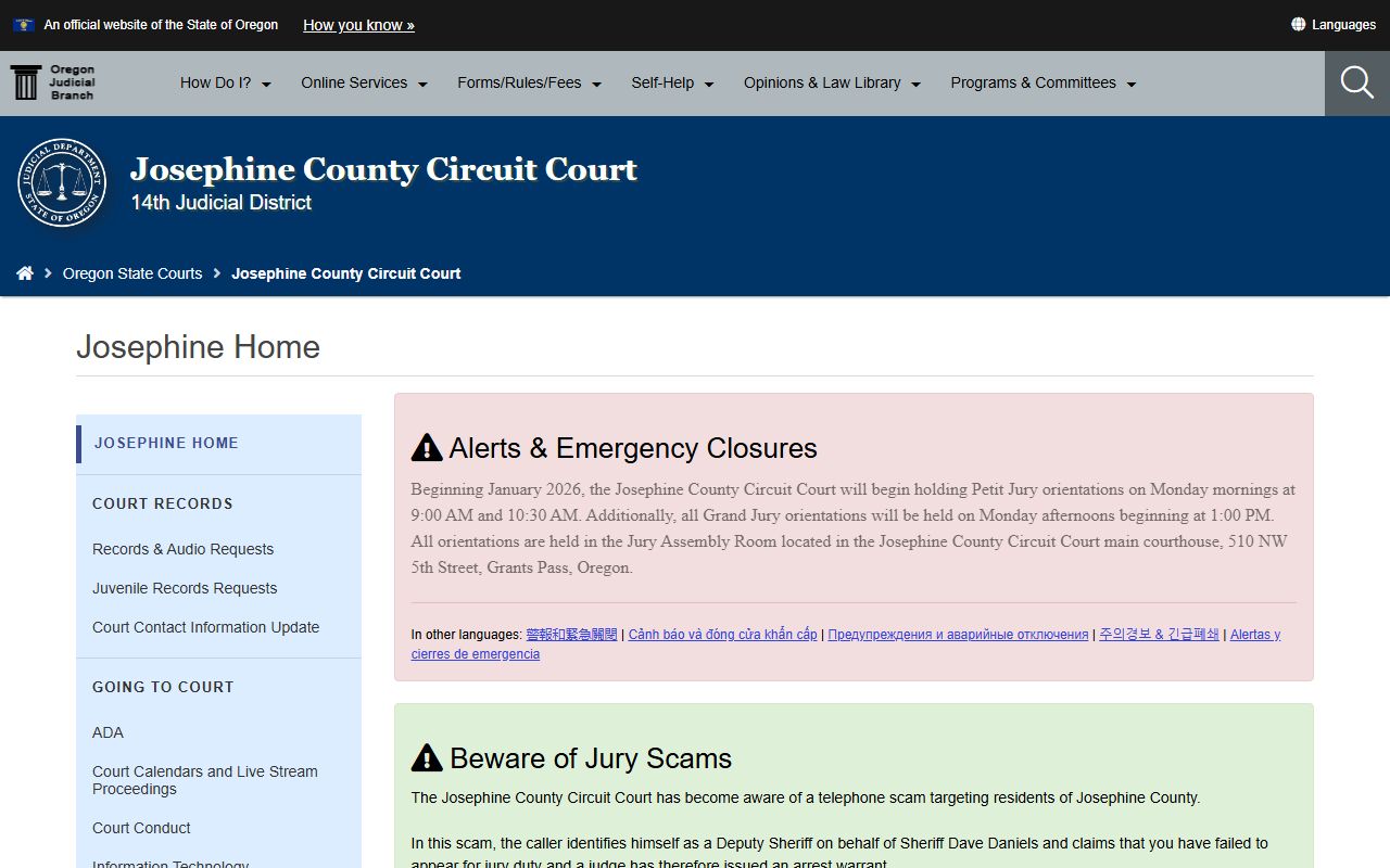 Josephine County Circuit Court website for felony records