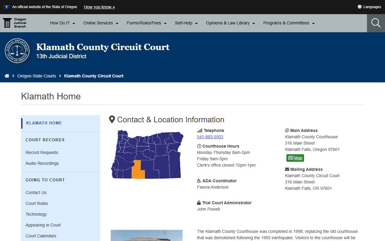 Klamath County Circuit Court website for felony records
