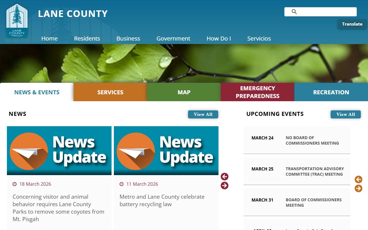 Lane County government homepage for public records and services