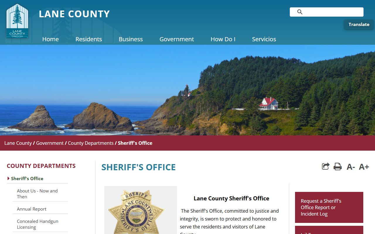 Lane County Sheriff's Office for felony case information