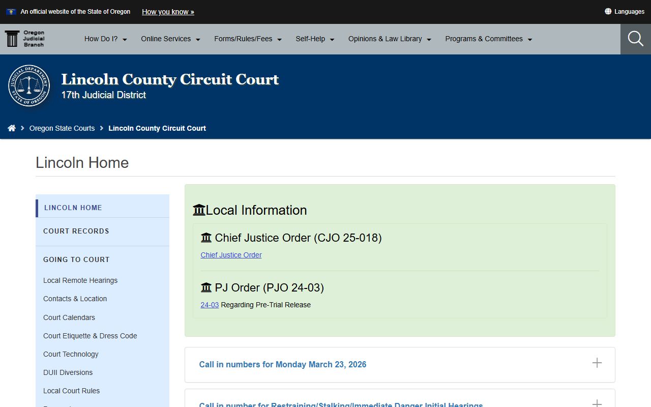 Lincoln County Circuit Court website for felony records