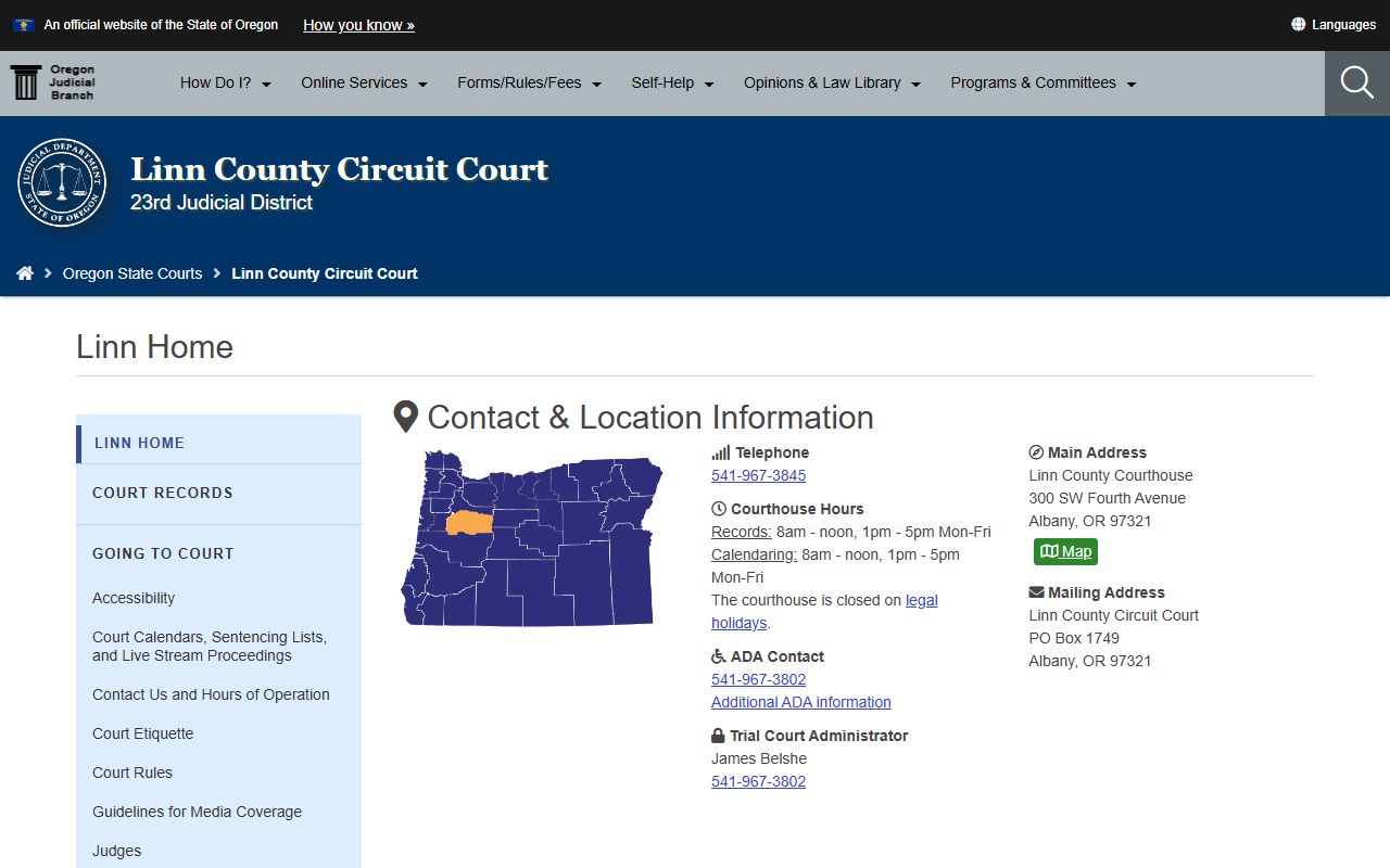 Linn County Circuit Court website for felony records