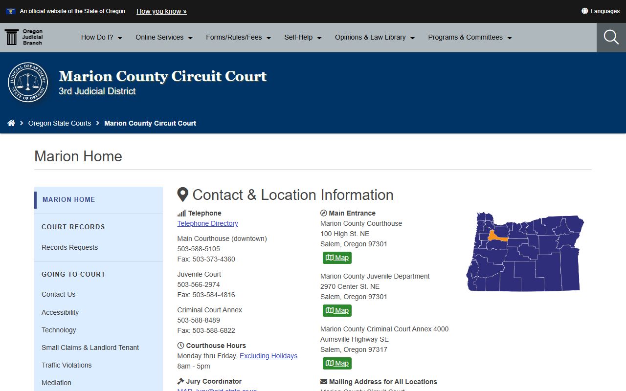 Marion County Circuit Court website for felony records lookup