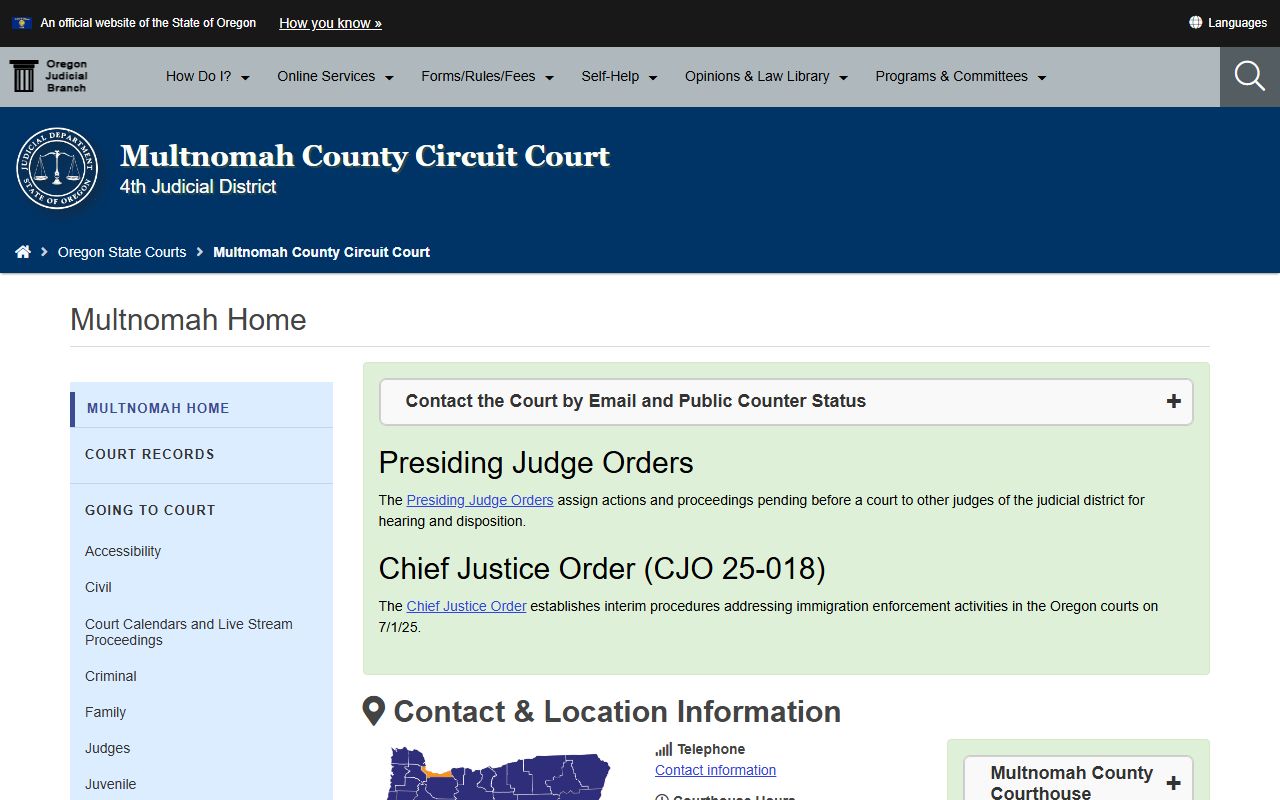 Multnomah County Circuit Court website for felony records lookup
