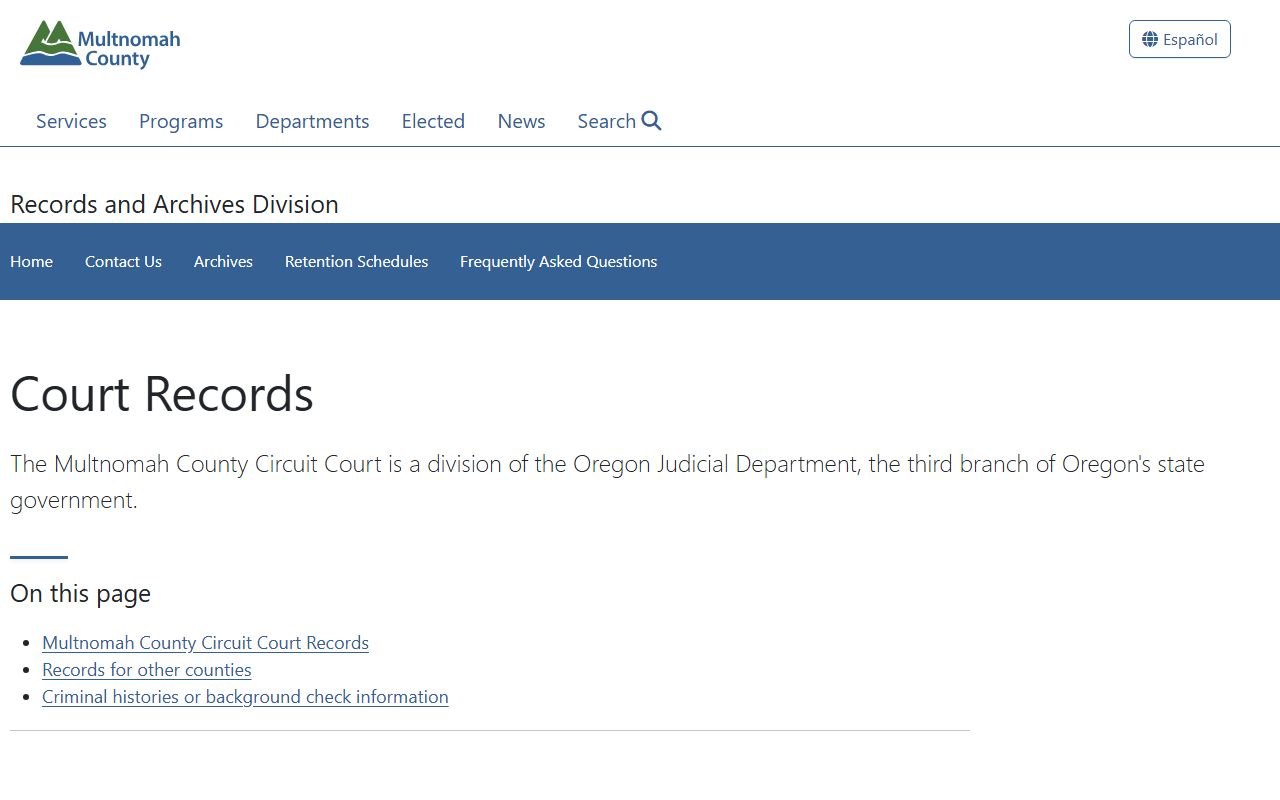 Multnomah County court records page for requesting felony case documents