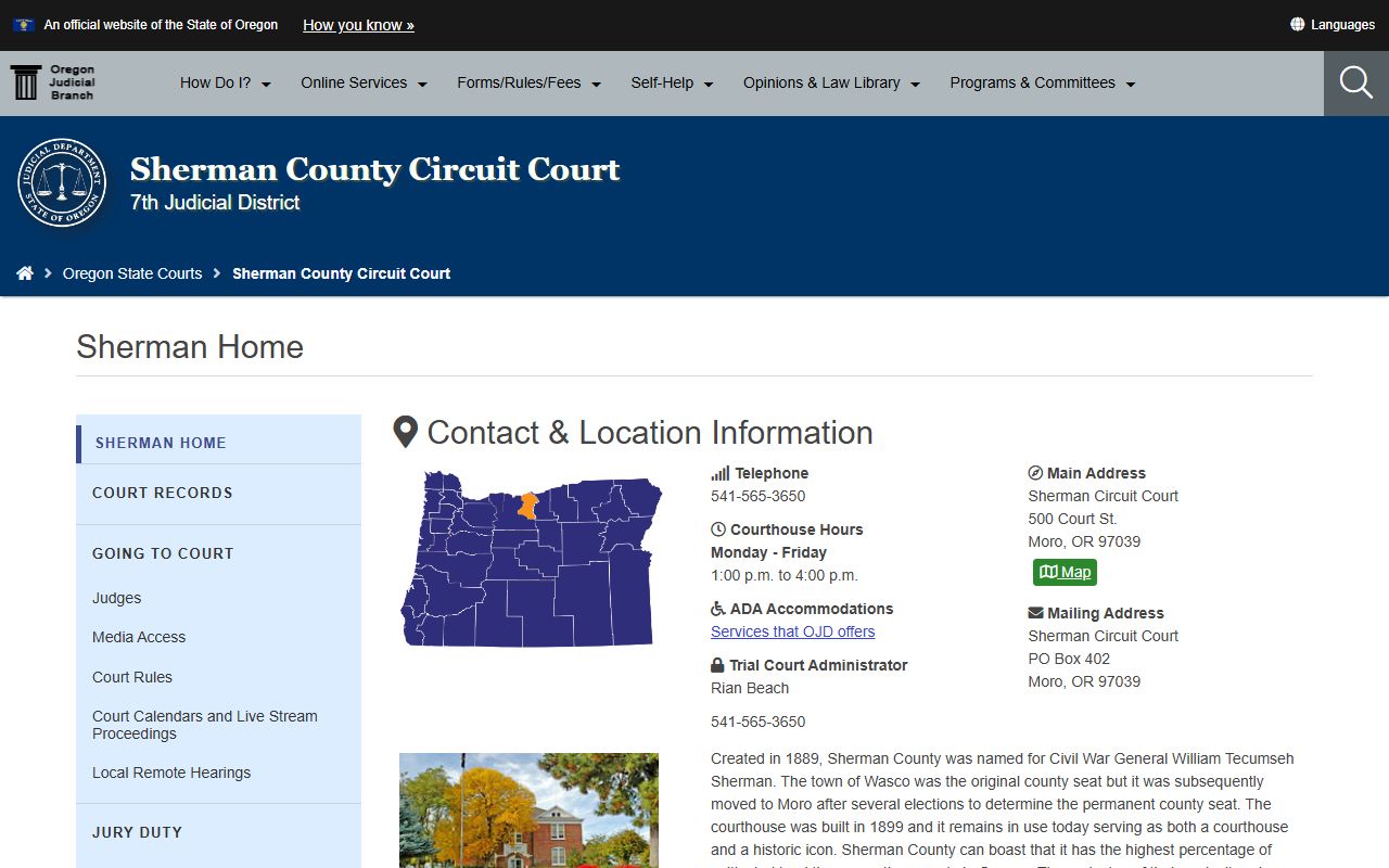 Sherman County Circuit Court website for felony records access