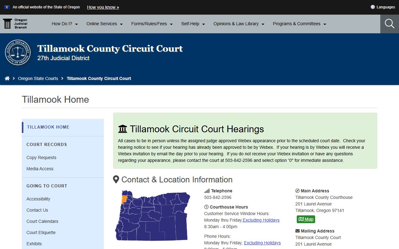 Tillamook County Circuit Court website for felony records search
