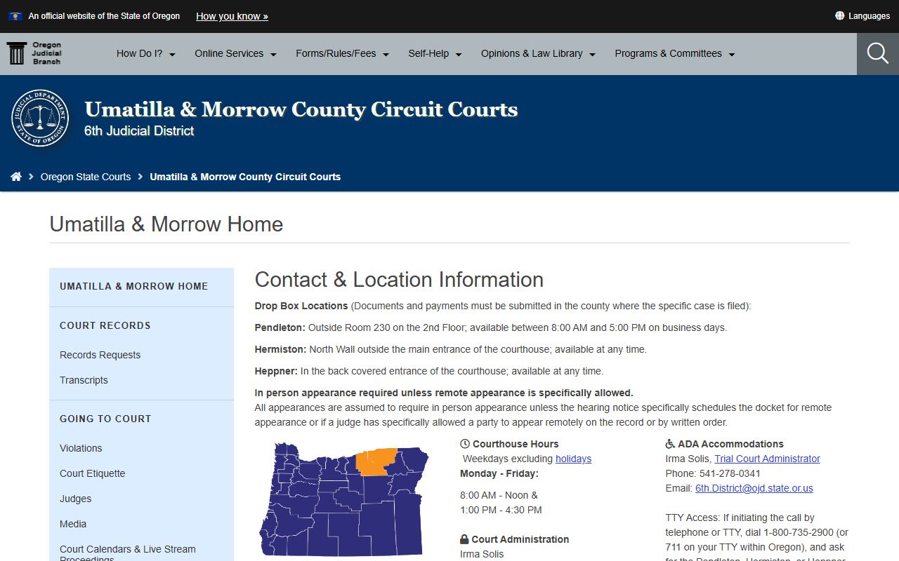 Umatilla County Circuit Court website for felony records search