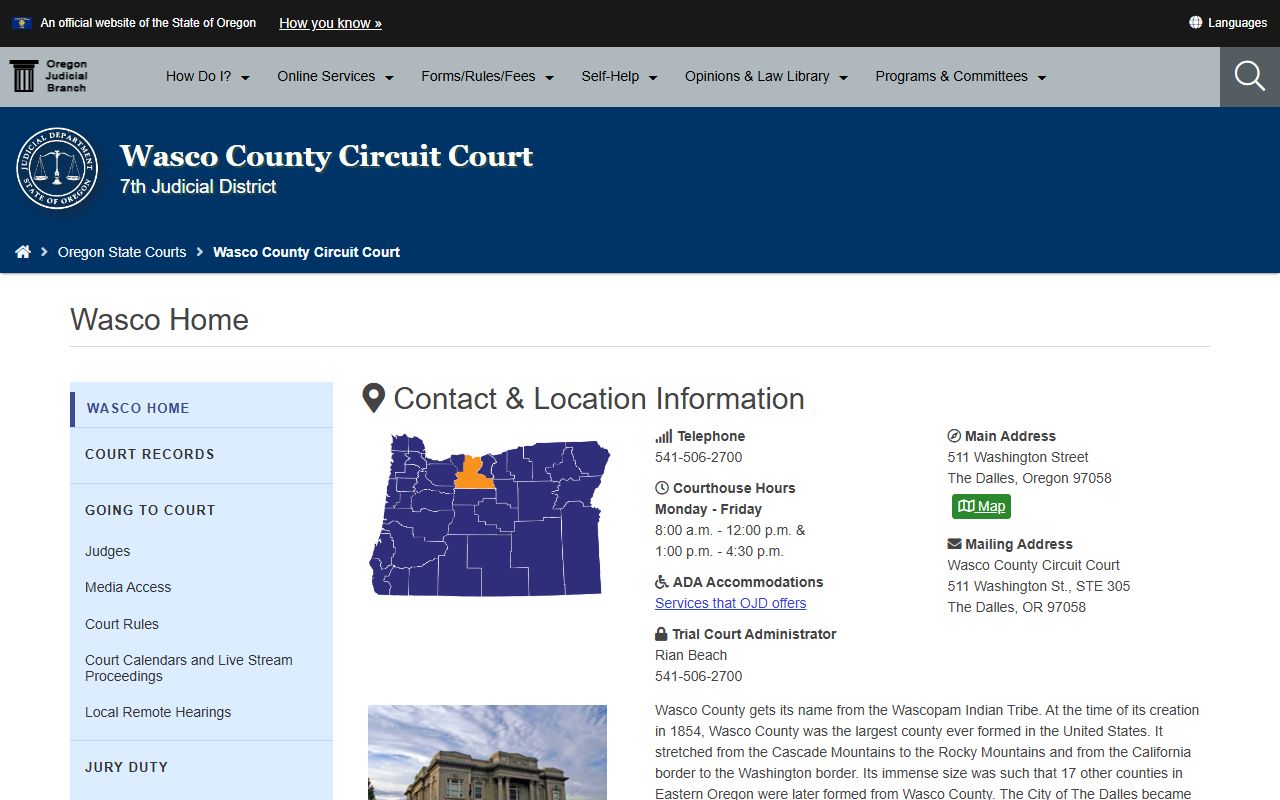 Wasco County Circuit Court website for felony records search
