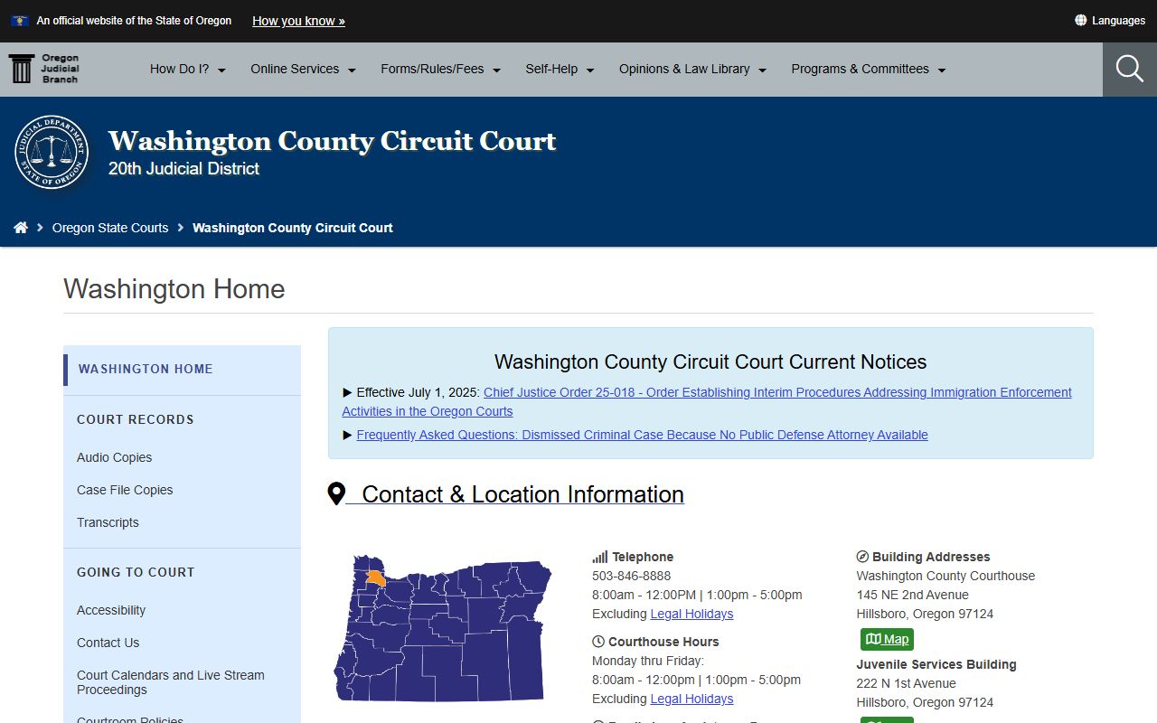 Washington County Circuit Court website for felony records search