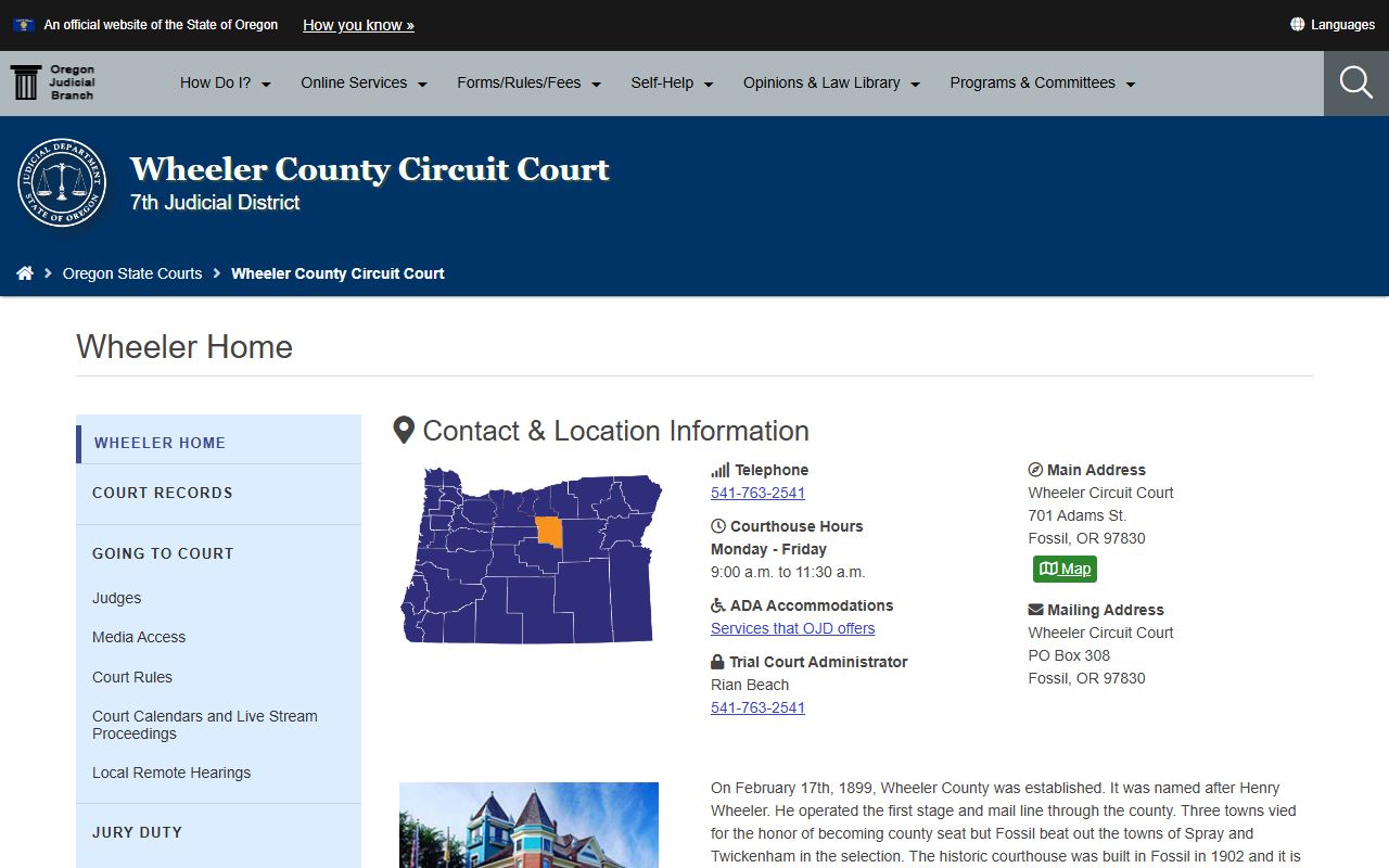 Wheeler County Circuit Court website for felony records lookup