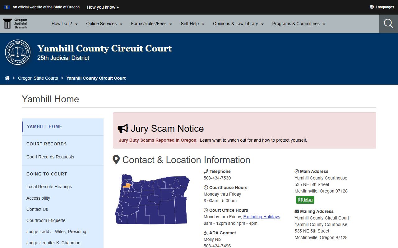 Yamhill County Circuit Court website for felony records search