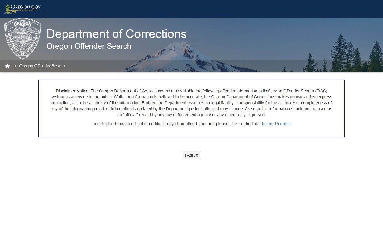 DOC Offender Search tool for Oregon felony records