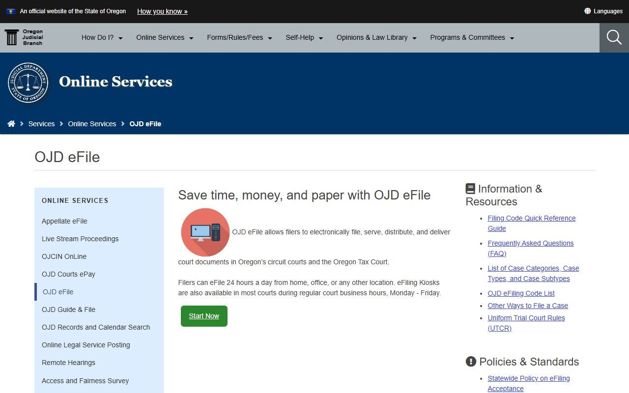 OJD eFile electronic filing system for Oregon felony records