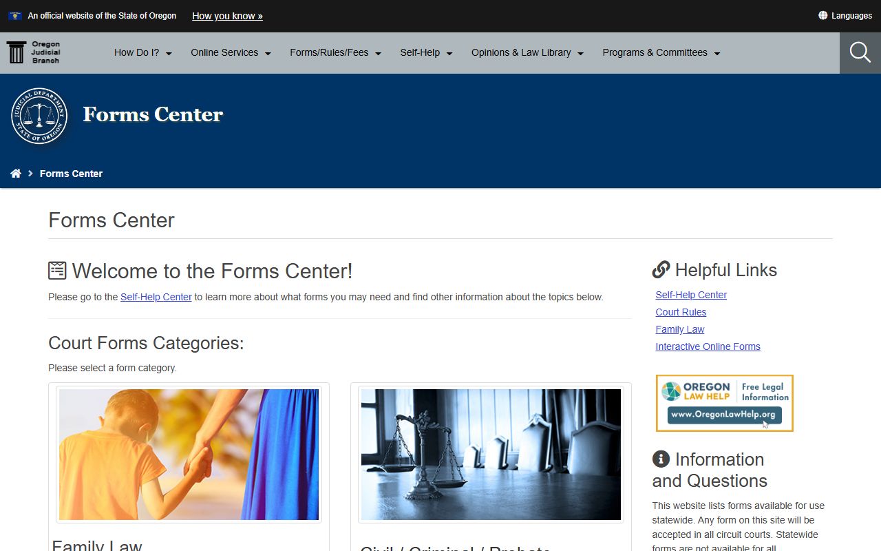 OJD Forms Center with statewide forms for Oregon felony records